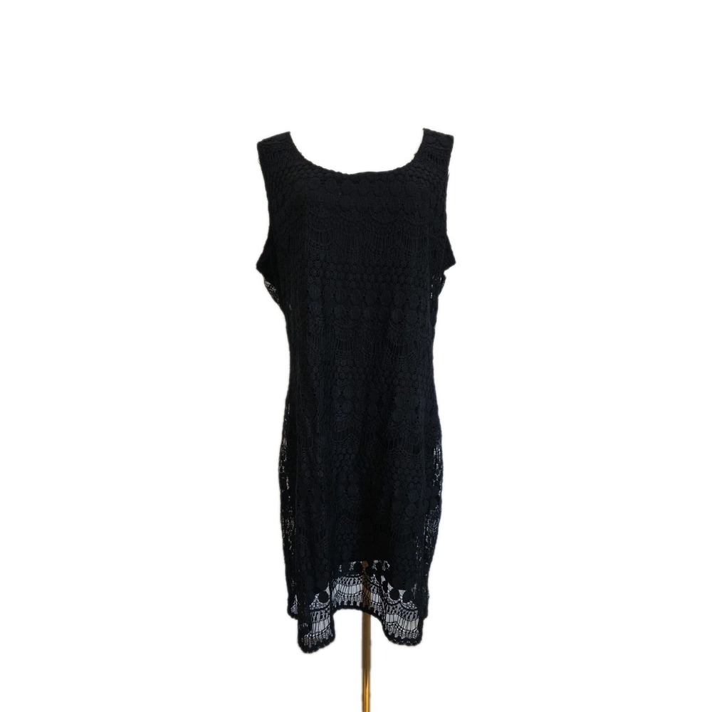 Tiana B Lace Knee Length Black Dress Size XL Sleeveless Fully Lined LBD Cocktail